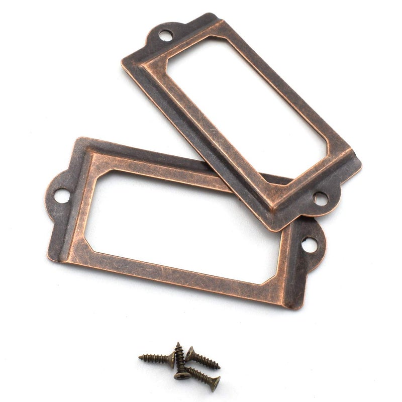 OZXNO Antique Metal Name Card Frame, OZXNO 10-Pack Vintage Red Bronze Label Holder Tag Slots for Drawer File Cabinet Shelves (70 x 33 mm / 2.8 x 1.3 inch) - Image 2